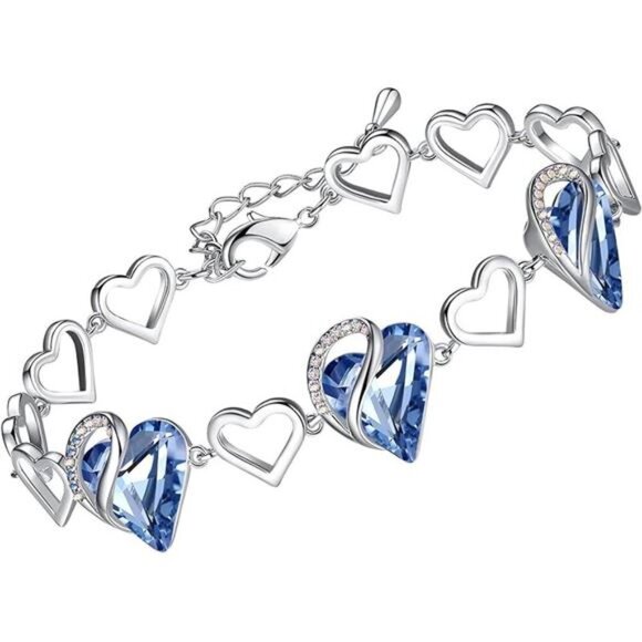 Leafael Heart Crystal Bracelet Women Silver Birthstone Infinity Charm Jewelry - Picture 7 of 7